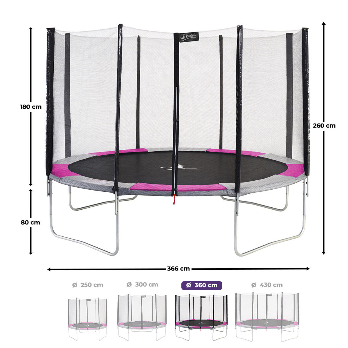 Trampoline RALLI Ø 366 échelle bâche ancrage rose gris – Garantie 5 ans 3/7