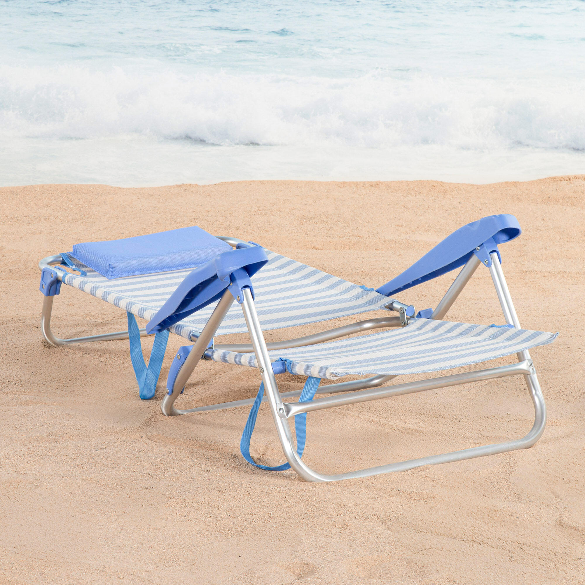 Chaise de plage pliante en aluminium et textilène, avec coussin rembourré 3/7