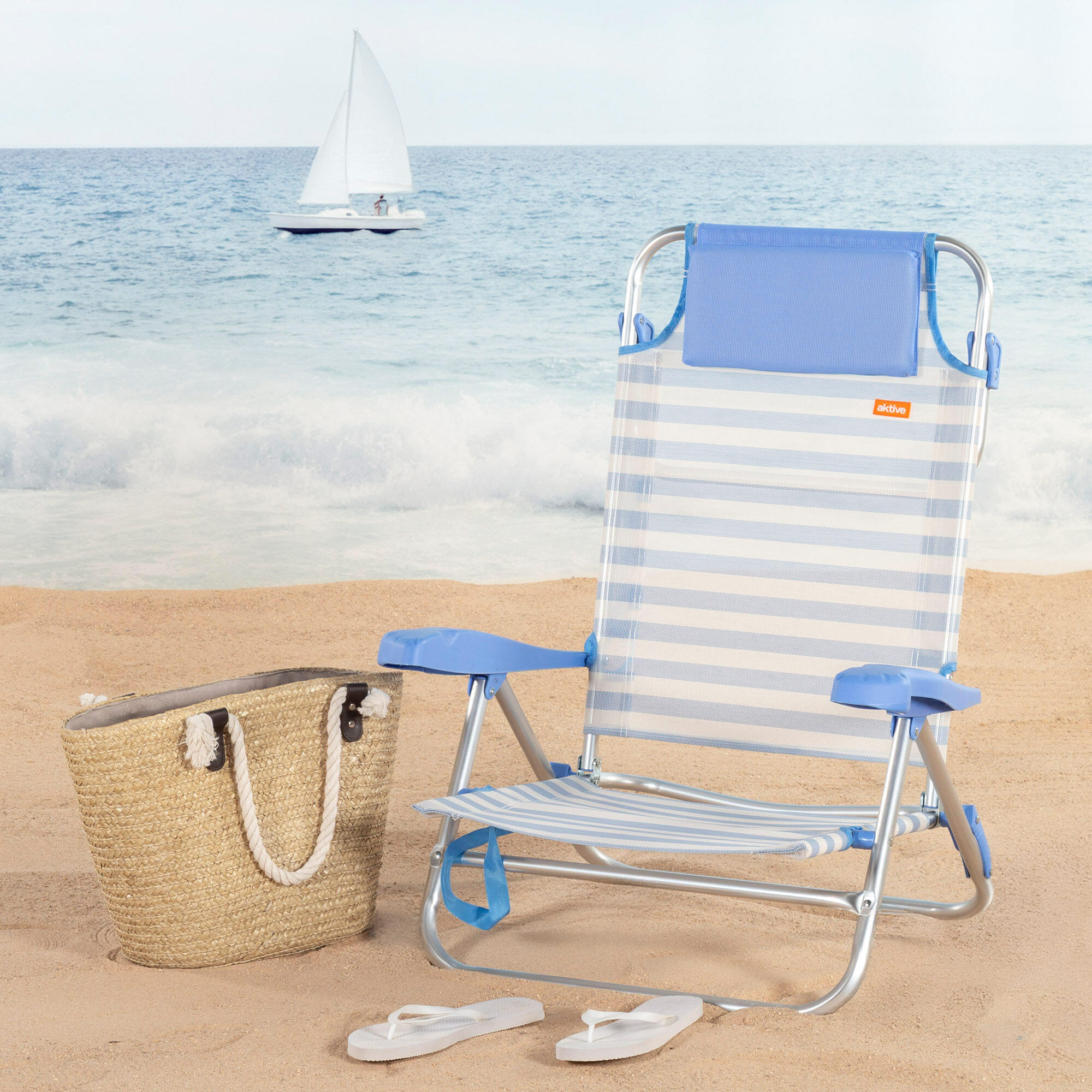 Chaise de plage pliante en aluminium et textilène, avec coussin rembourré 2/7