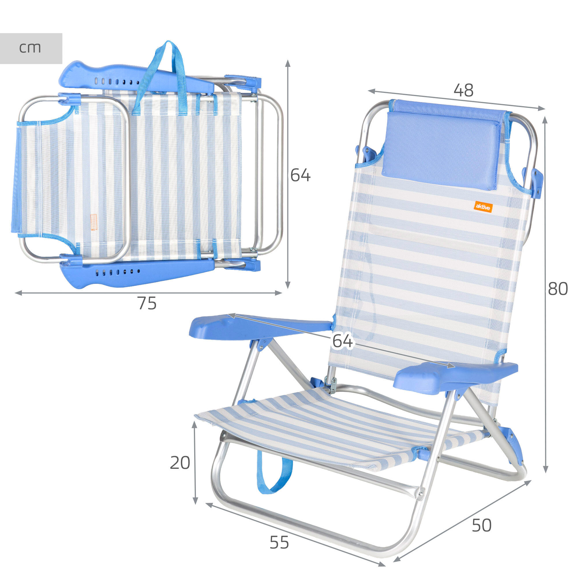 Chaise de plage pliante en aluminium et textilène, avec coussin rembourré 4/7
