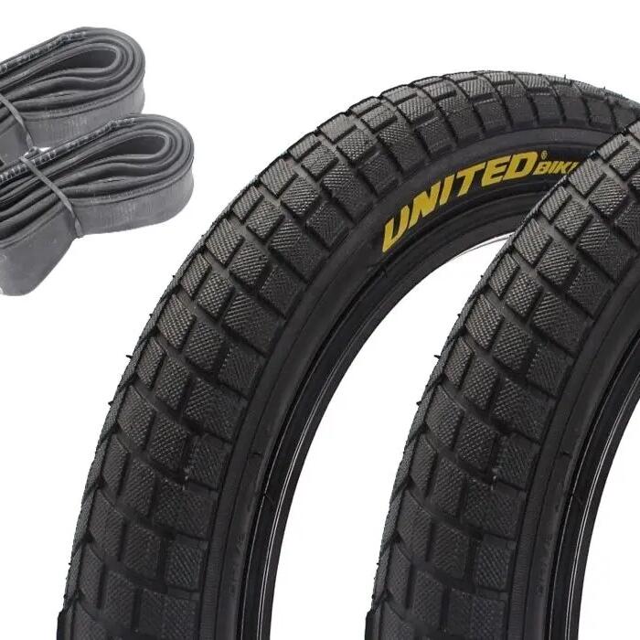 BMX Tyre Set KHE UNITED 16‘ x 2.125’ Black + Front Inner Tube