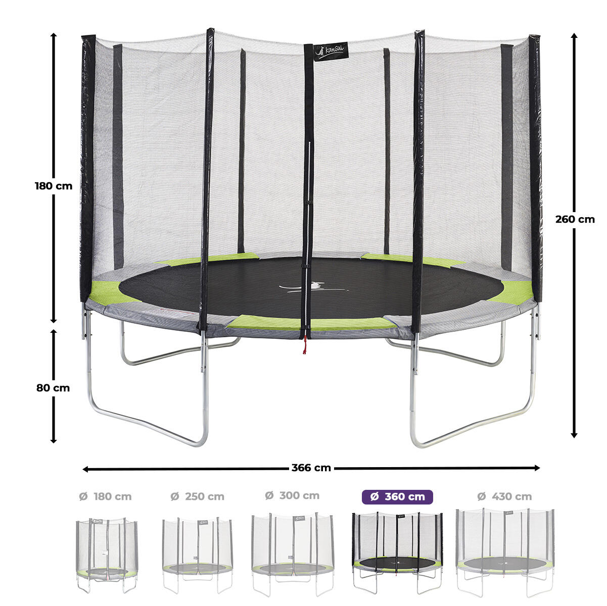 Trampoline RALLI Ø 366 échelle bâche ancrage vert gris – Garantie 5 ans 3/7