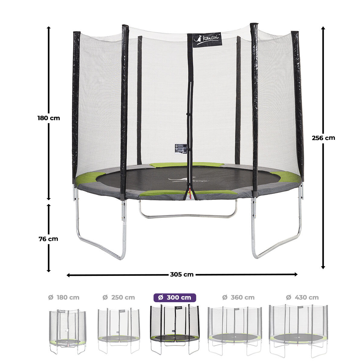 Trampoline RALLI Ø 305 filet sécurité jardin vert gris – Garantie 5 ans 3/7