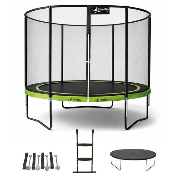 Trampolin Ø 300cm + Leiter + Abdeckung + Verankerungsset - PUNCHI 300 Grün