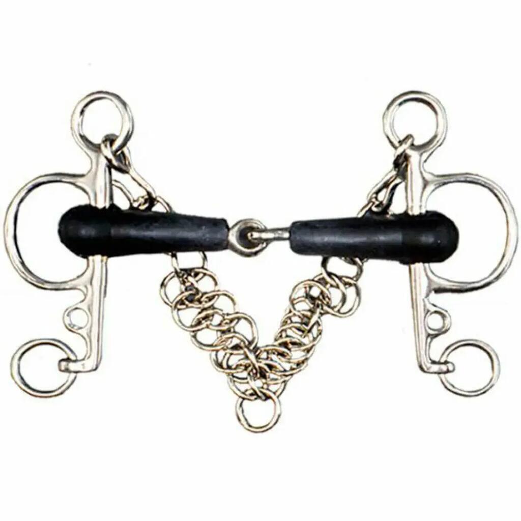 Pelham for broken horse in stainless steel and rubber with curb chain Tattini