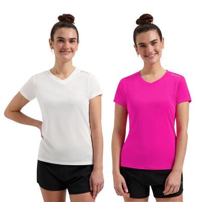 Hardloopshirt dames 2 stuks korte mouwen t-shirt wit & roze