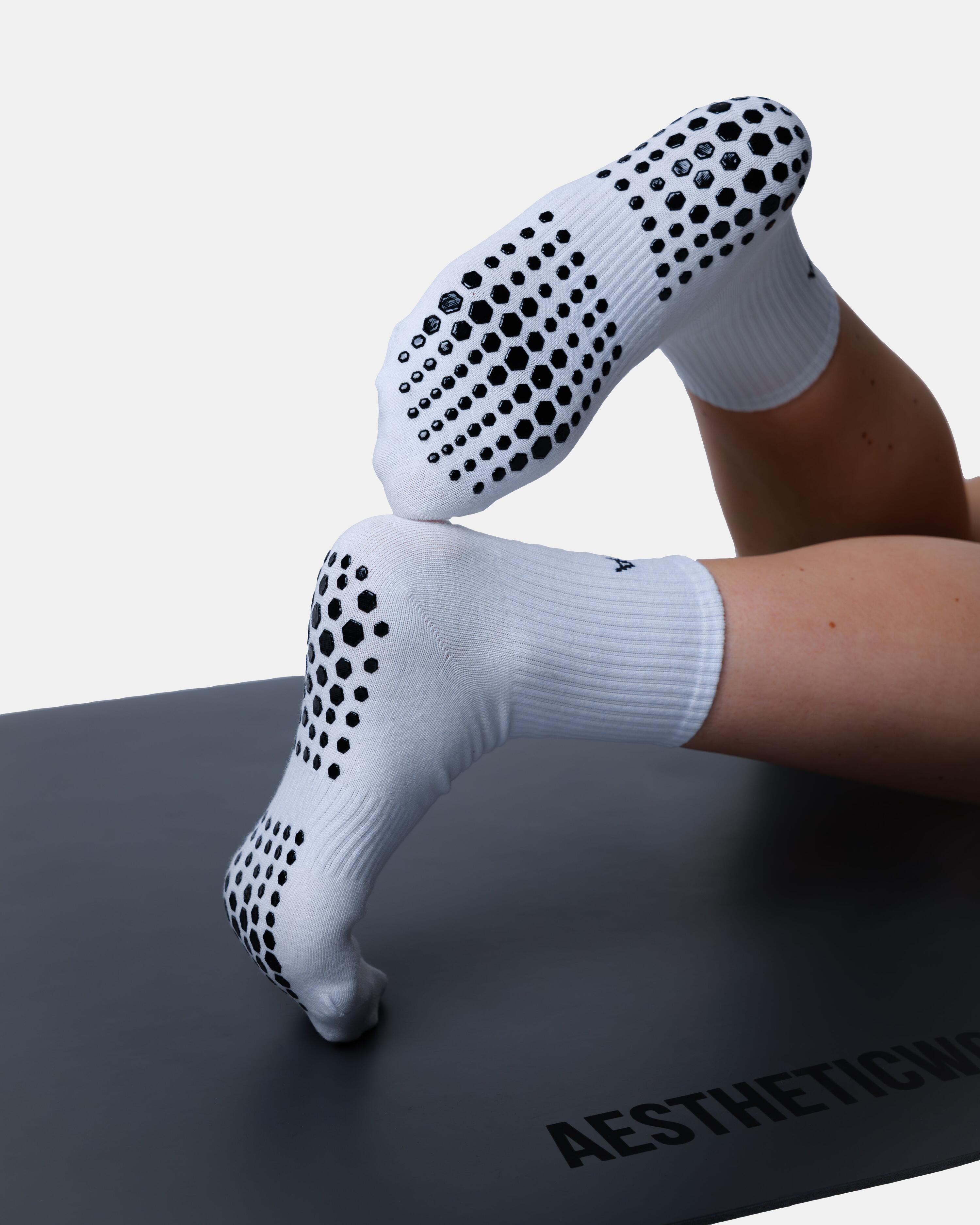 Chaussettes antidérapantes premium – chaussettes blanches pilates – lot de 2 3/4