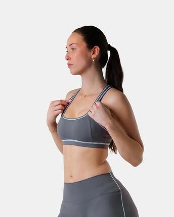 Brassière racerback femme liseré contrastant pour fitness et running – graphite