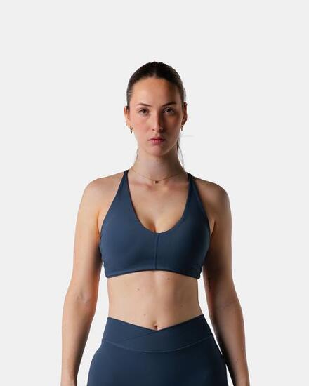 Brassière scoop femme bretelles croisées pour yoga et fitness – bleu nuit