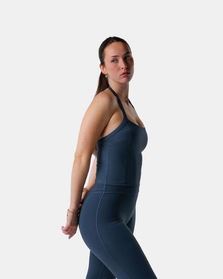 Brassière halter femme dos ouvert pour pilates et yoga – bleu nuit