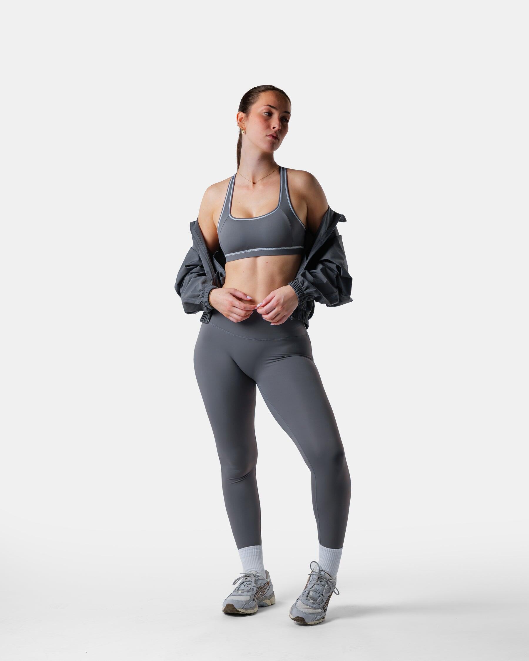 Veste de survêtement femme courte tissée zippée fitness streetwear – gris 6/7