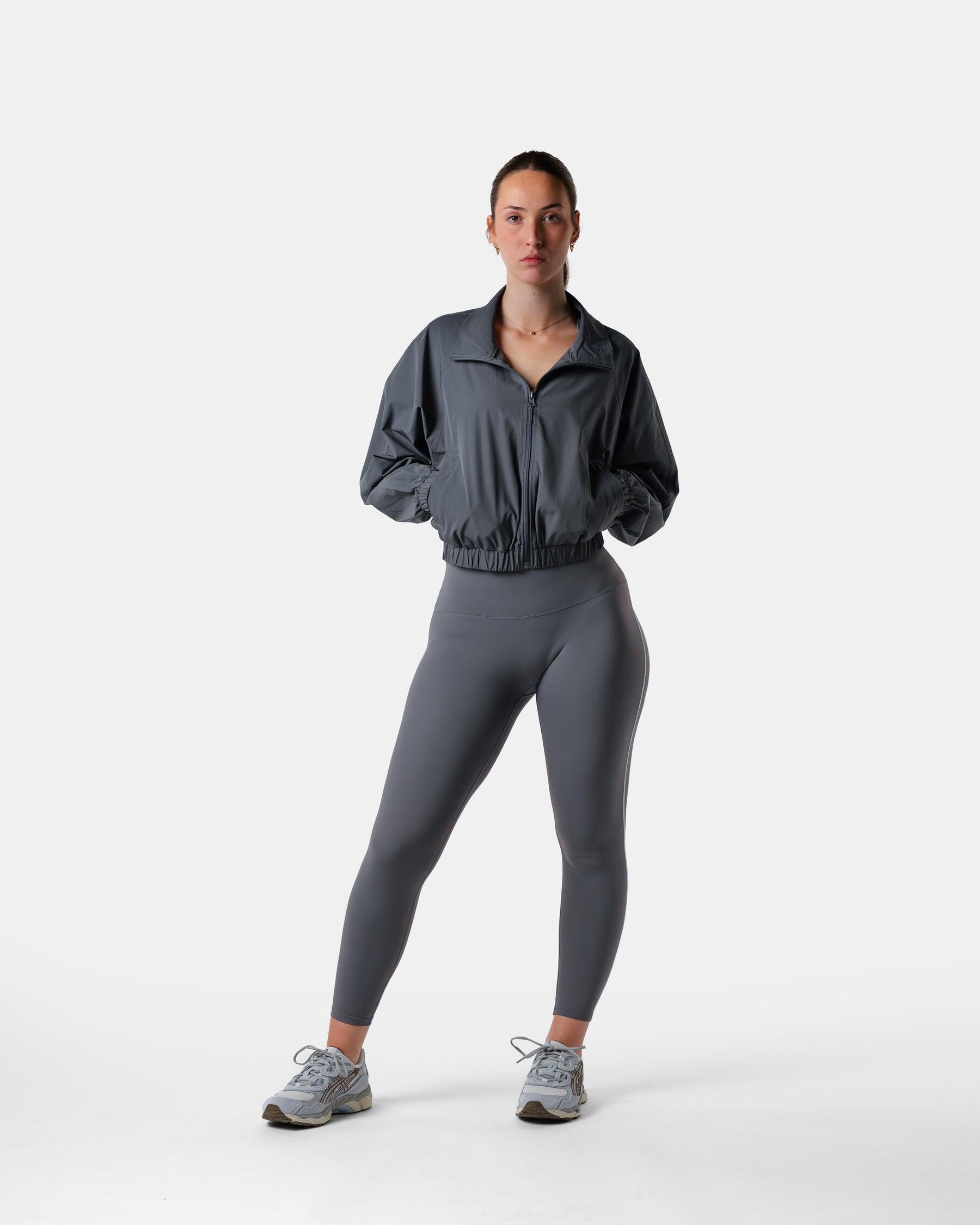 Veste de survêtement femme courte tissée zippée fitness streetwear – gris 2/7