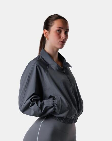 Veste de survêtement femme courte tissée zippée fitness streetwear – graphite