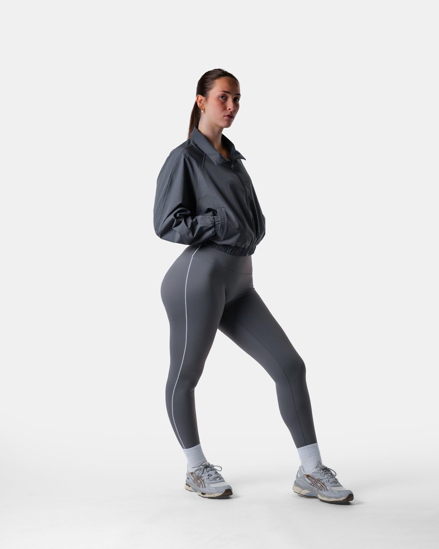 Veste de survêtement femme courte tissée zippée fitness streetwear – gris 7/7