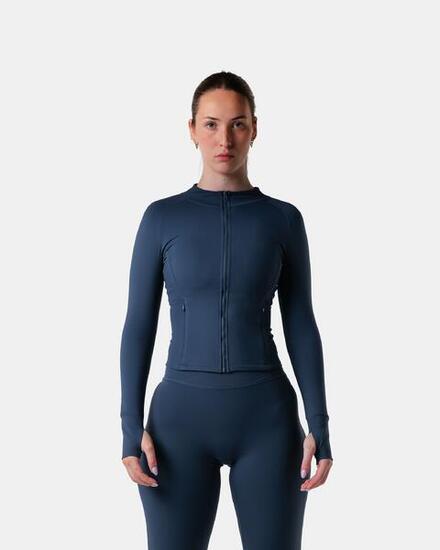Veste femme zippée ajustée manches longues pour pilates – bleu nuit