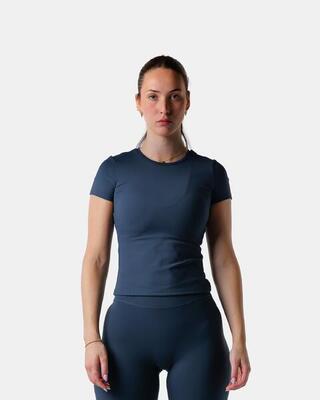 T-shirt corta aderente donna per yoga e pilates – blu notte