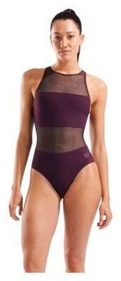 Arena mesh panels rug zwempak voor dames bordeaux