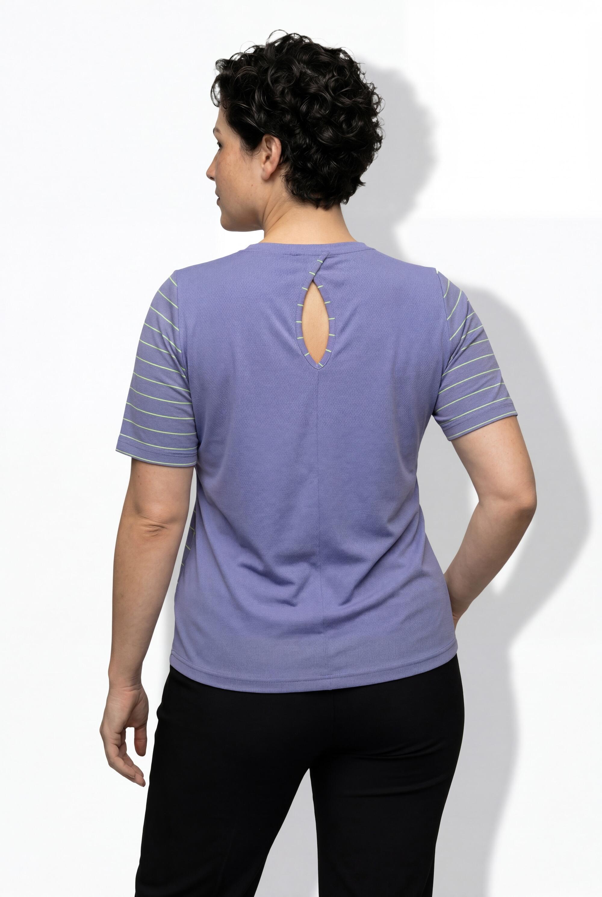 Dames Functioneel shirt strepen cut-out ronde hals korte mouwen 9/13
