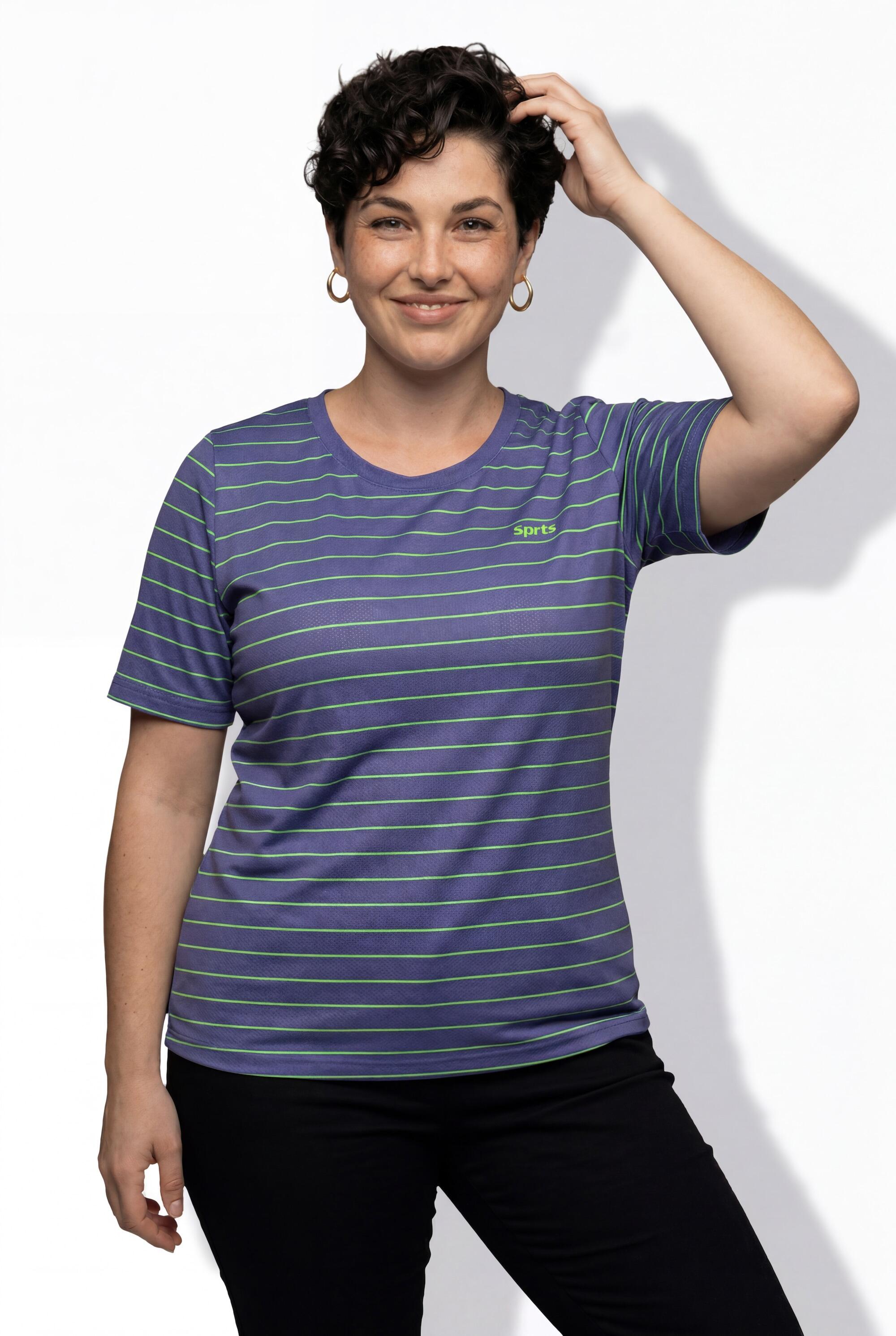 Dames Functioneel shirt strepen cut-out ronde hals korte mouwen 11/13