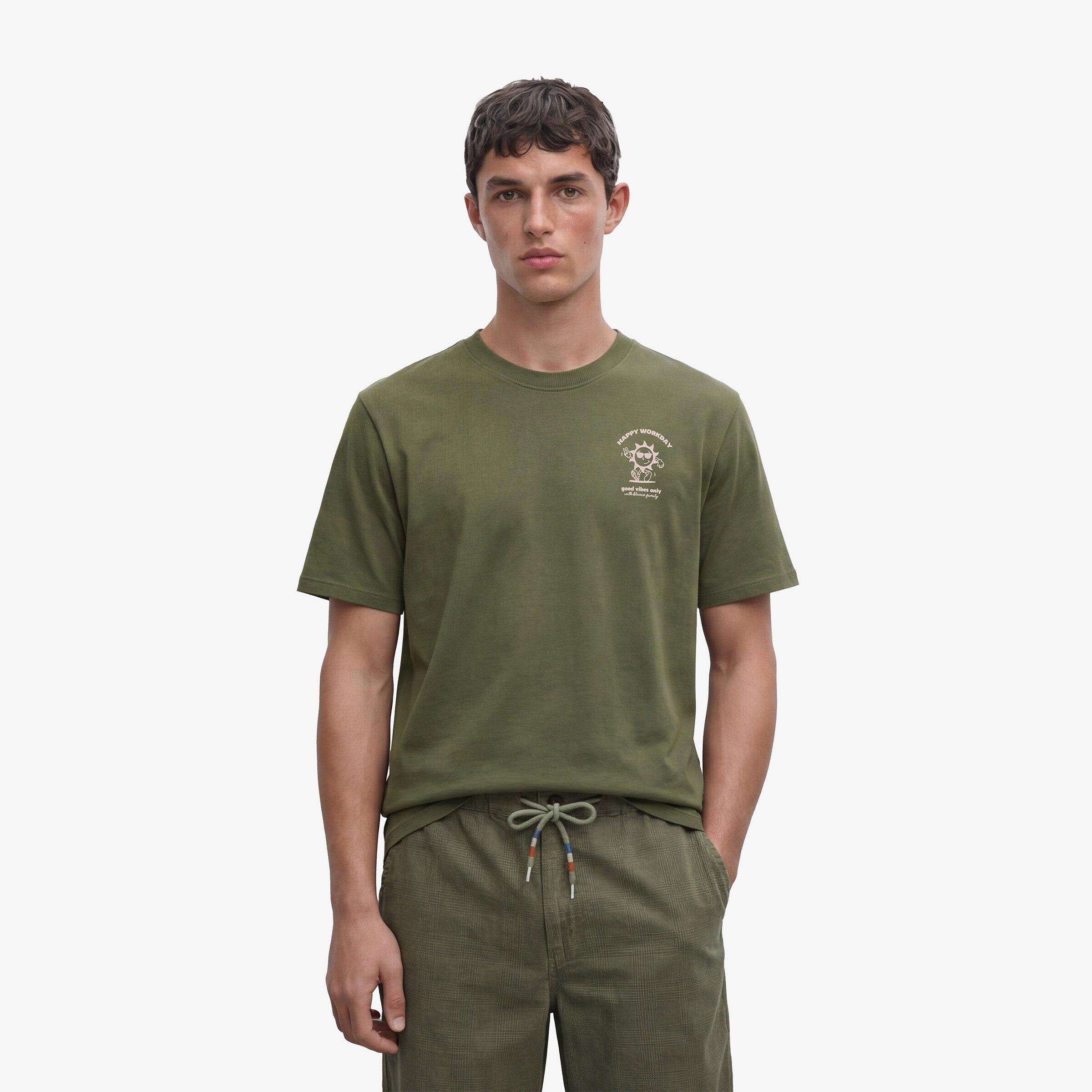 T-shirt girocollo in cotone con stampa sul petto verde militare 2/5