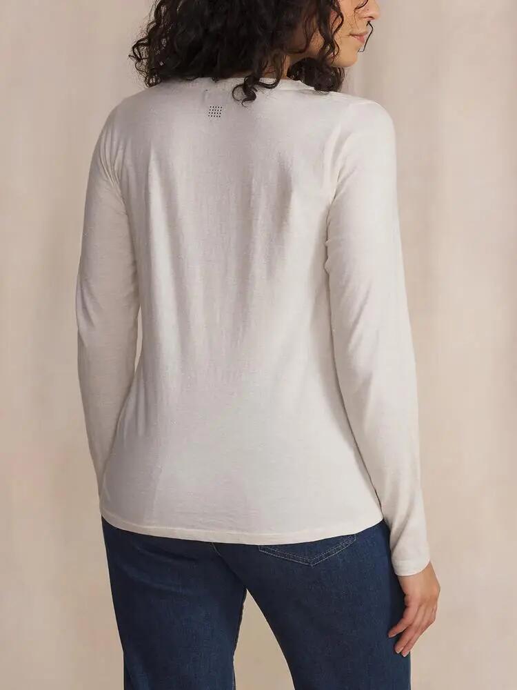 T-shirt manches longues - femme - col v - adinalon - blanc écru 2/6