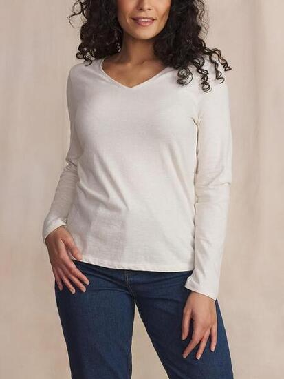 T-shirt manches longues - Femme - Col V - ADINALON Blanc/Écru