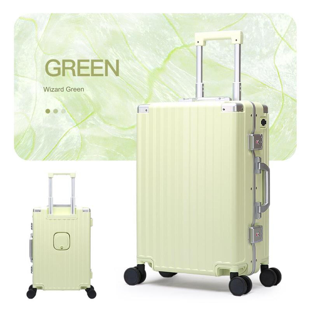 Bopai Aluminium Suitcase TSA Lock 8-Wheel Travel Luggage Green