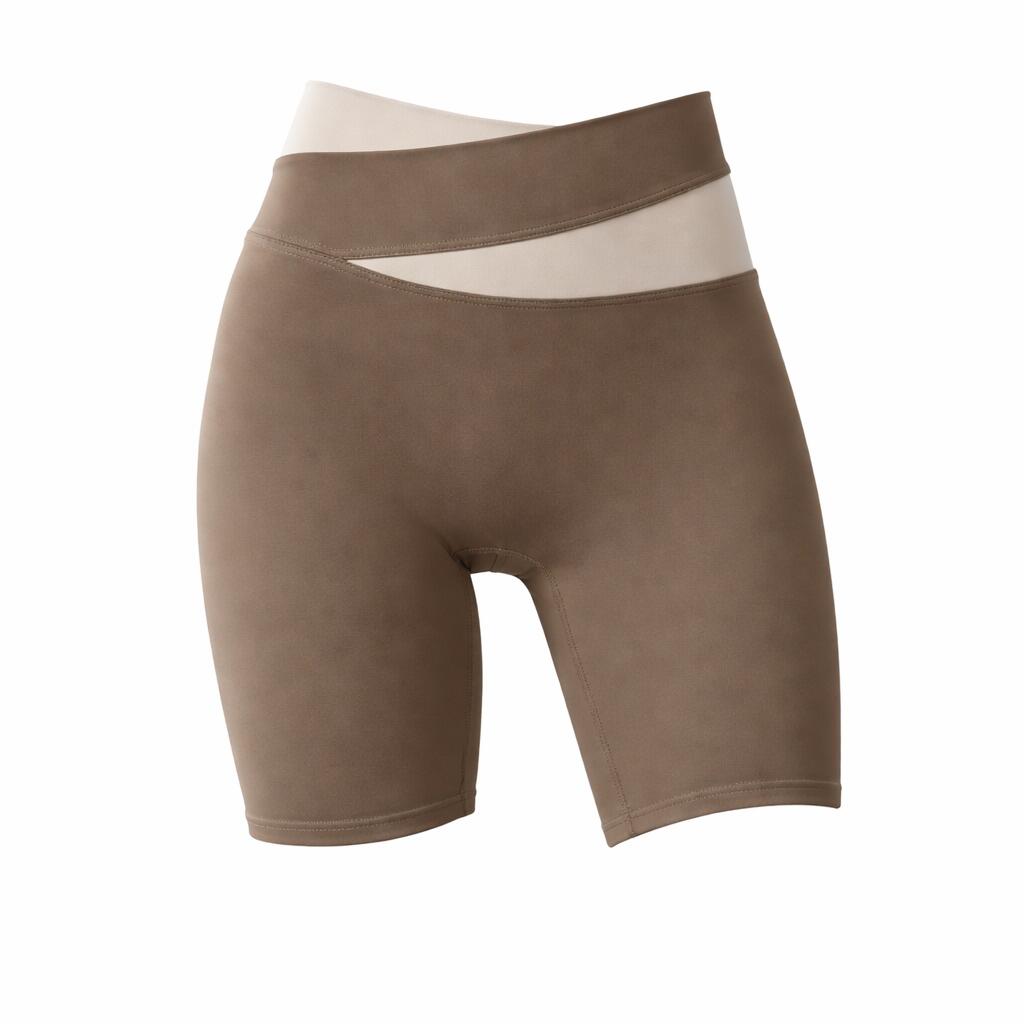 XL Brown Color-Block High-Waist Yoga Shorts