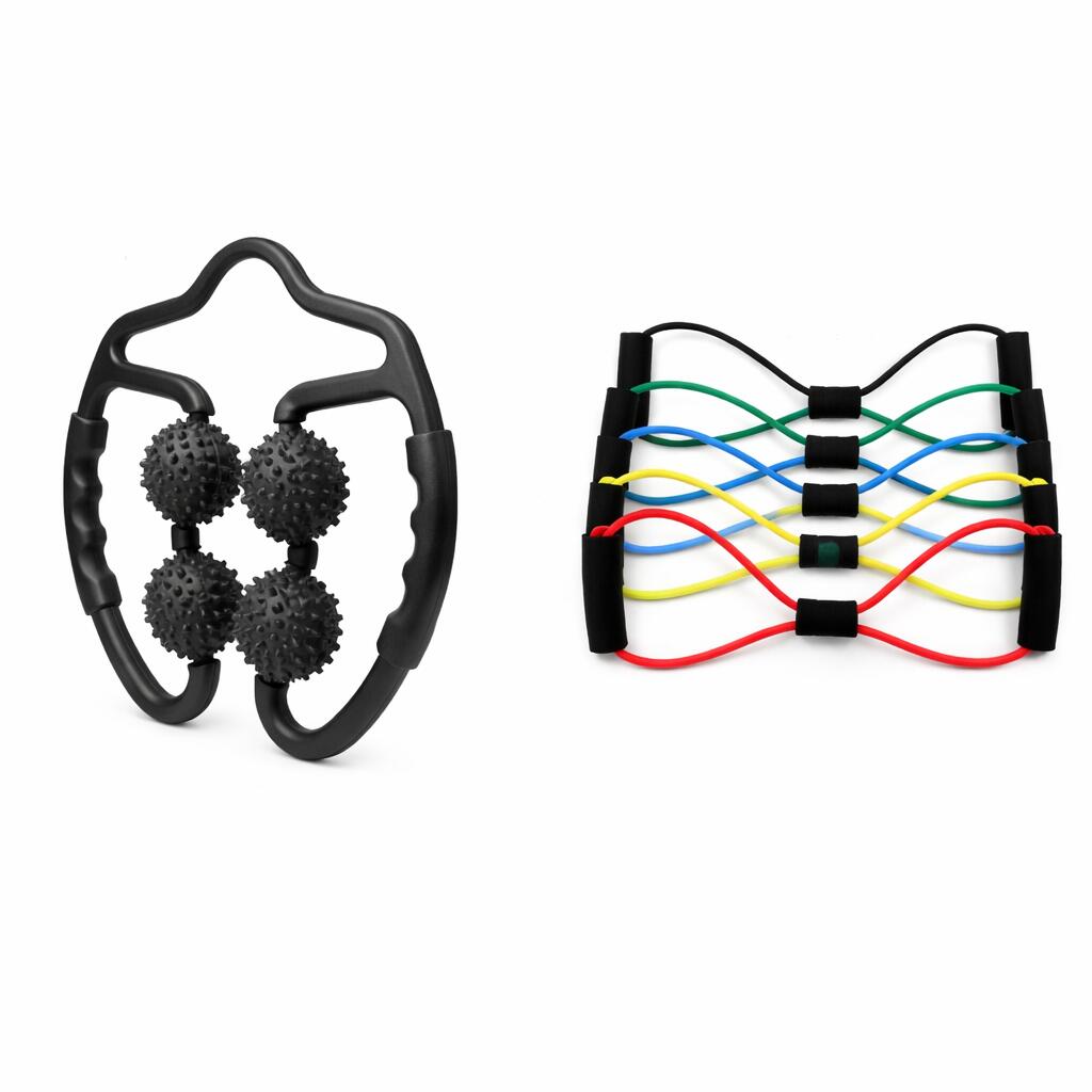 Black Set of 2 Foam Roller Ring Leg Massagers with 2 Resistance Bands