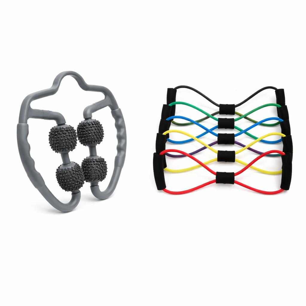 Grey Set of 2 Foam Roller Ring Leg Massagers with 2 Resistance Bands