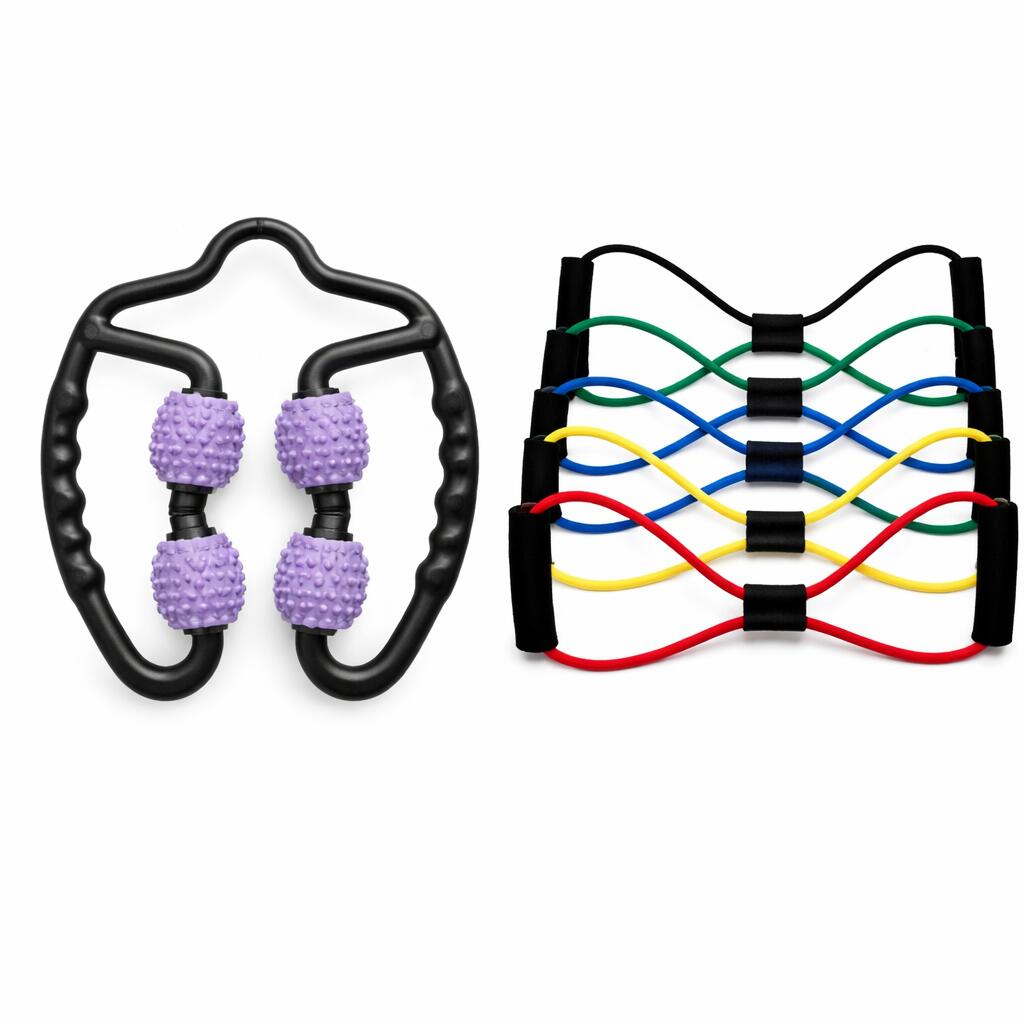 Purple Set of 2 Foam Roller Ring Leg Massagers with 2 Resistance Bands