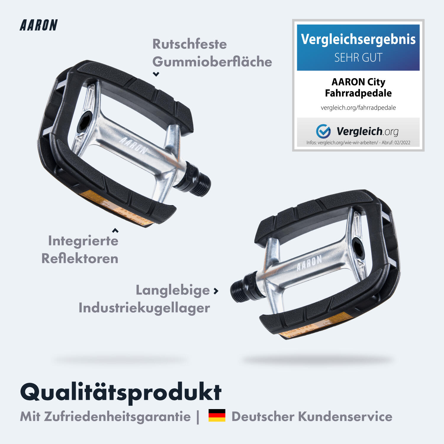 City Fahrradpedale schwarz - rutschfest, Industrie-Kugellager, Reflektor 2/5