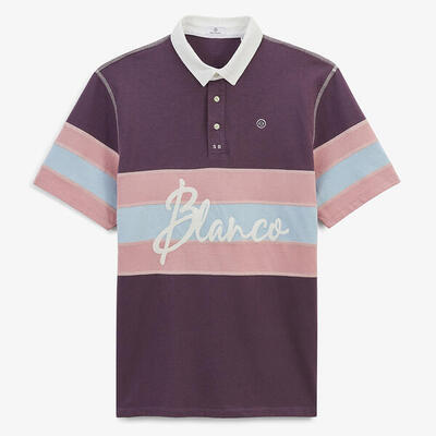 Korte mouwen polo van katoenen jersey met paarse overlocknaden