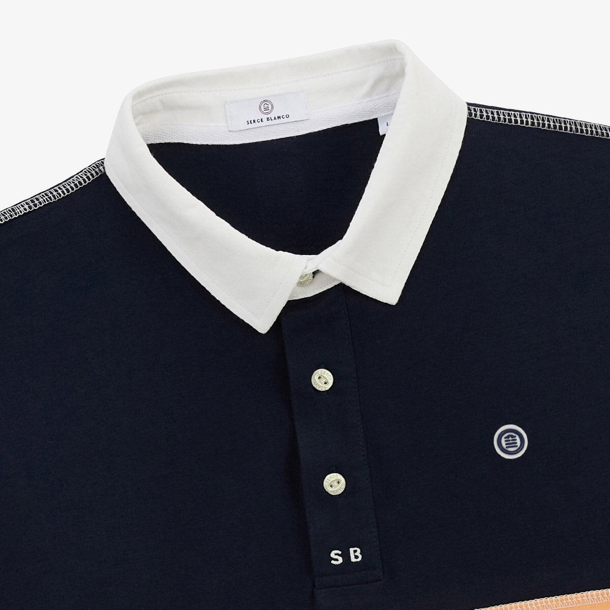 Polo a maniche corte in jersey di cotone con cuciture overlock blu navy 3/5