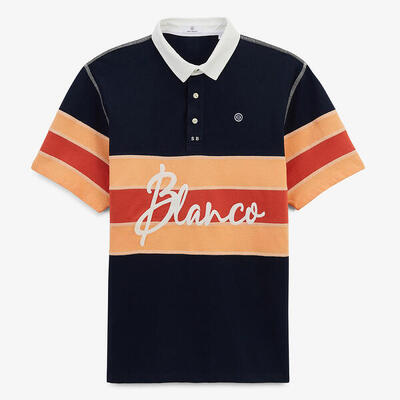 Korte mouwen polo van katoenen jersey met marineblauwe overlocknaden
