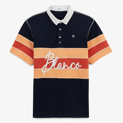 Polo manches courtes en jersey de coton coutures overlock bleu marine