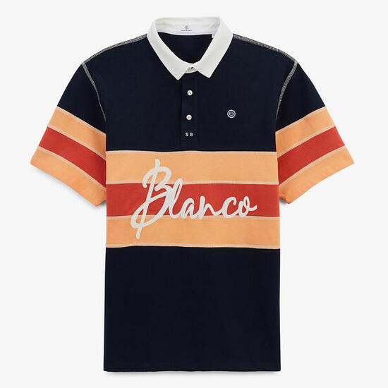 Polo manches courtes en jersey de coton coutures overlock bleu marine