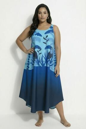 Damen Midikleid Tukan A-Linie Rundhals ärmellos