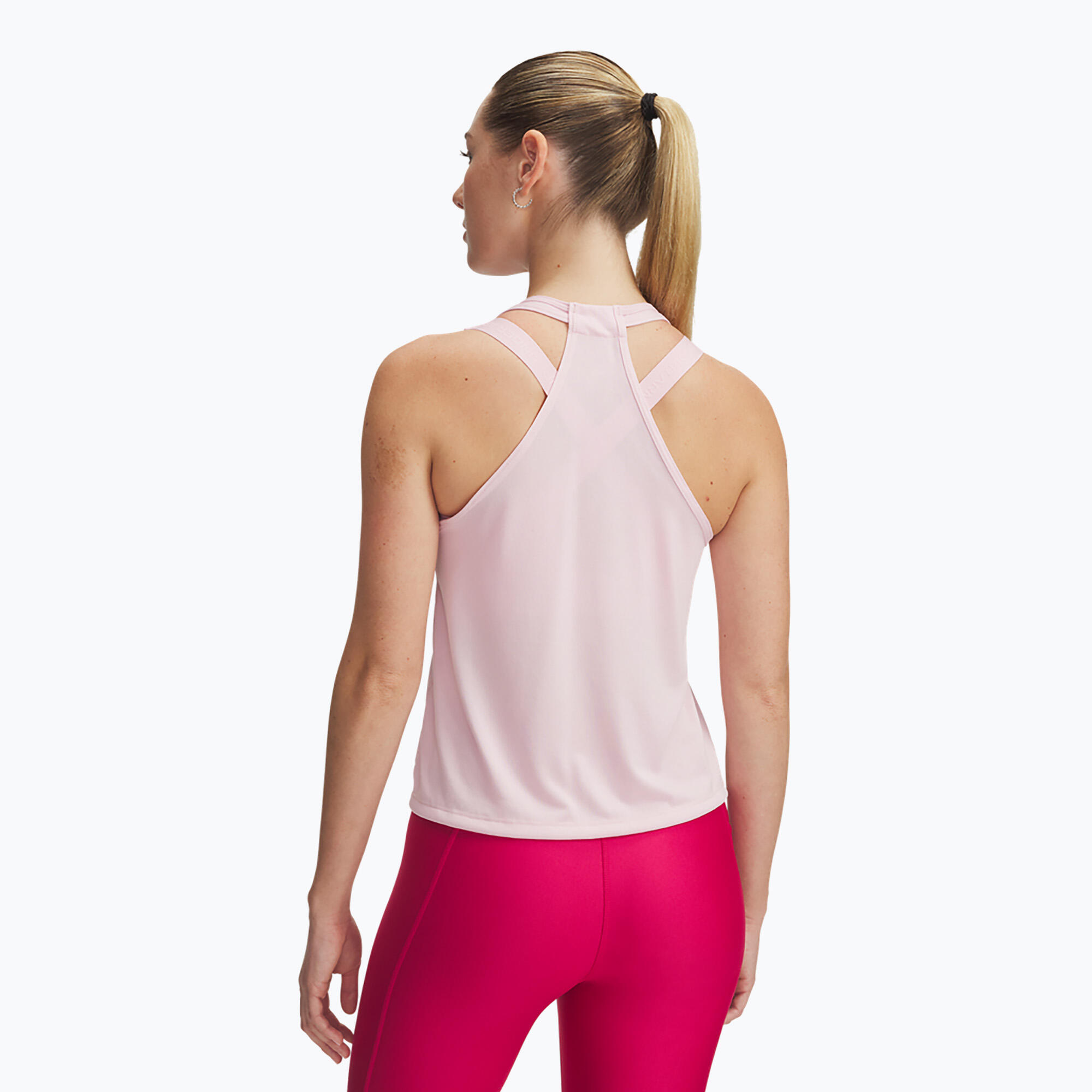 Top de treino feminino Under Armour Tech Swing Tank prime pink/branco 2/2