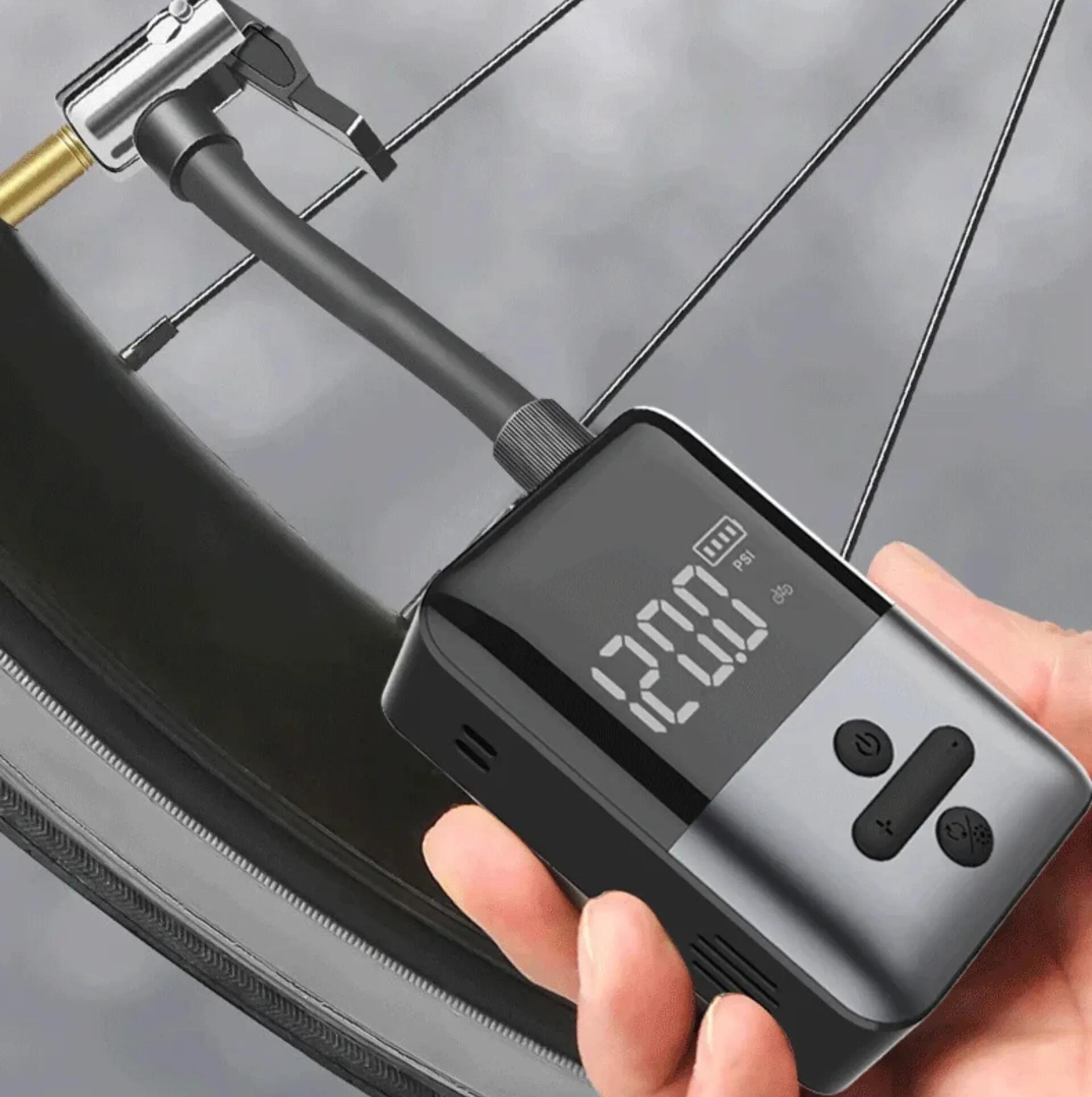 mini bomba elétrica bicicleta 150 PSI USB-C display 3/4