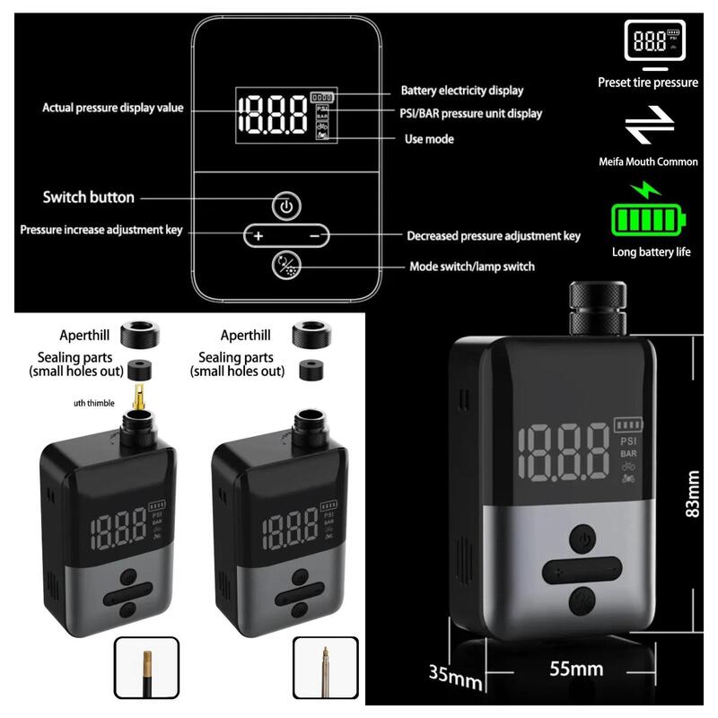 mini pompa electrica bicicleta 150 PSI USB-C display