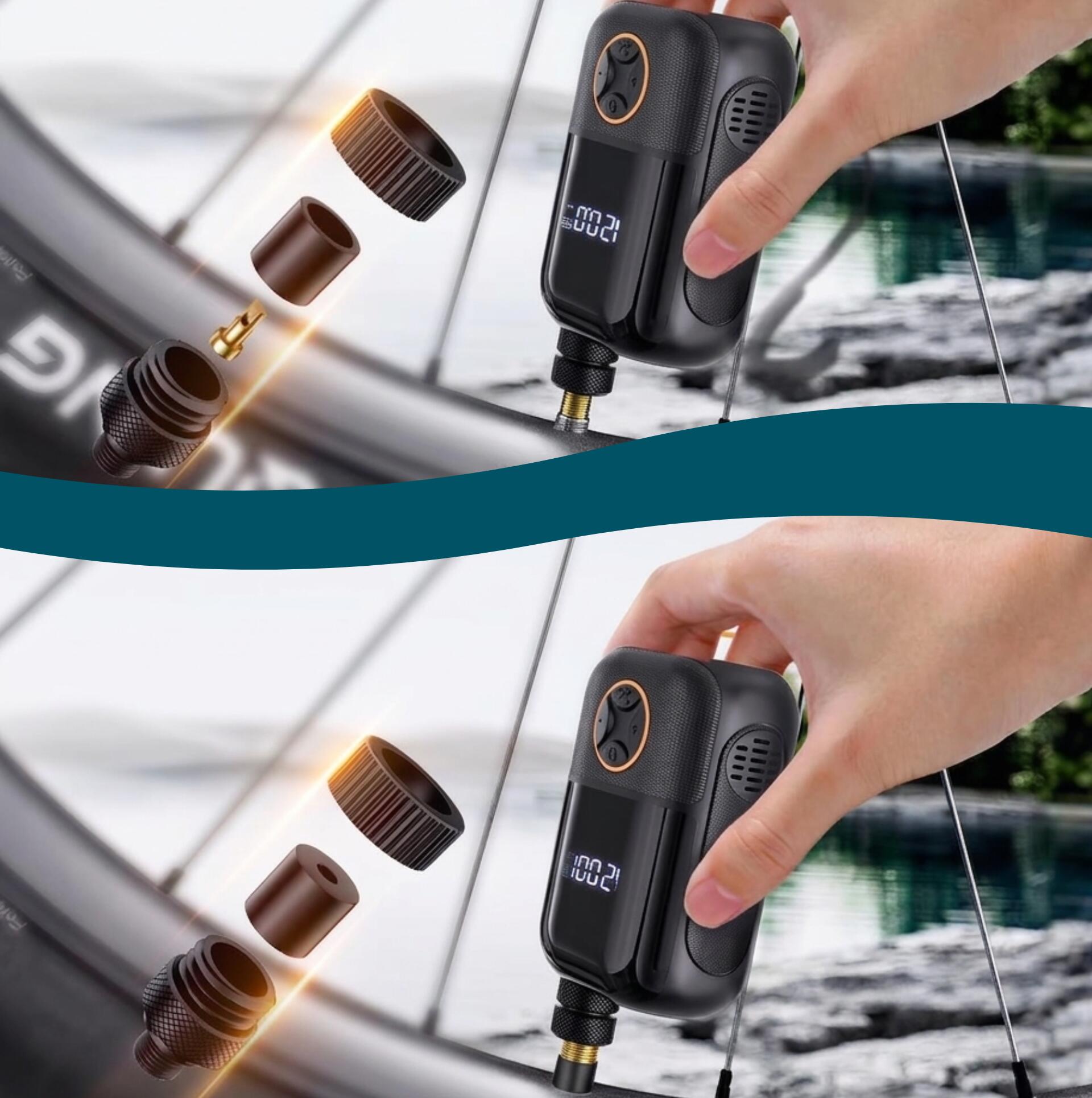 Bomba elétrica bicicleta 150 PSI USB-C ecrã digital 165g 3/4
