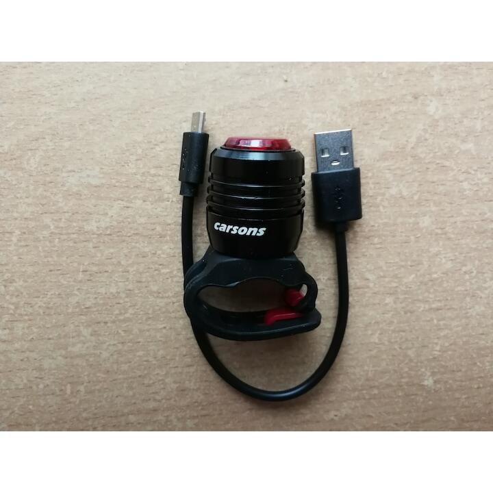 Stop Carsons ruby, reincarcabil USB, 3 moduri luminare, aluminiu