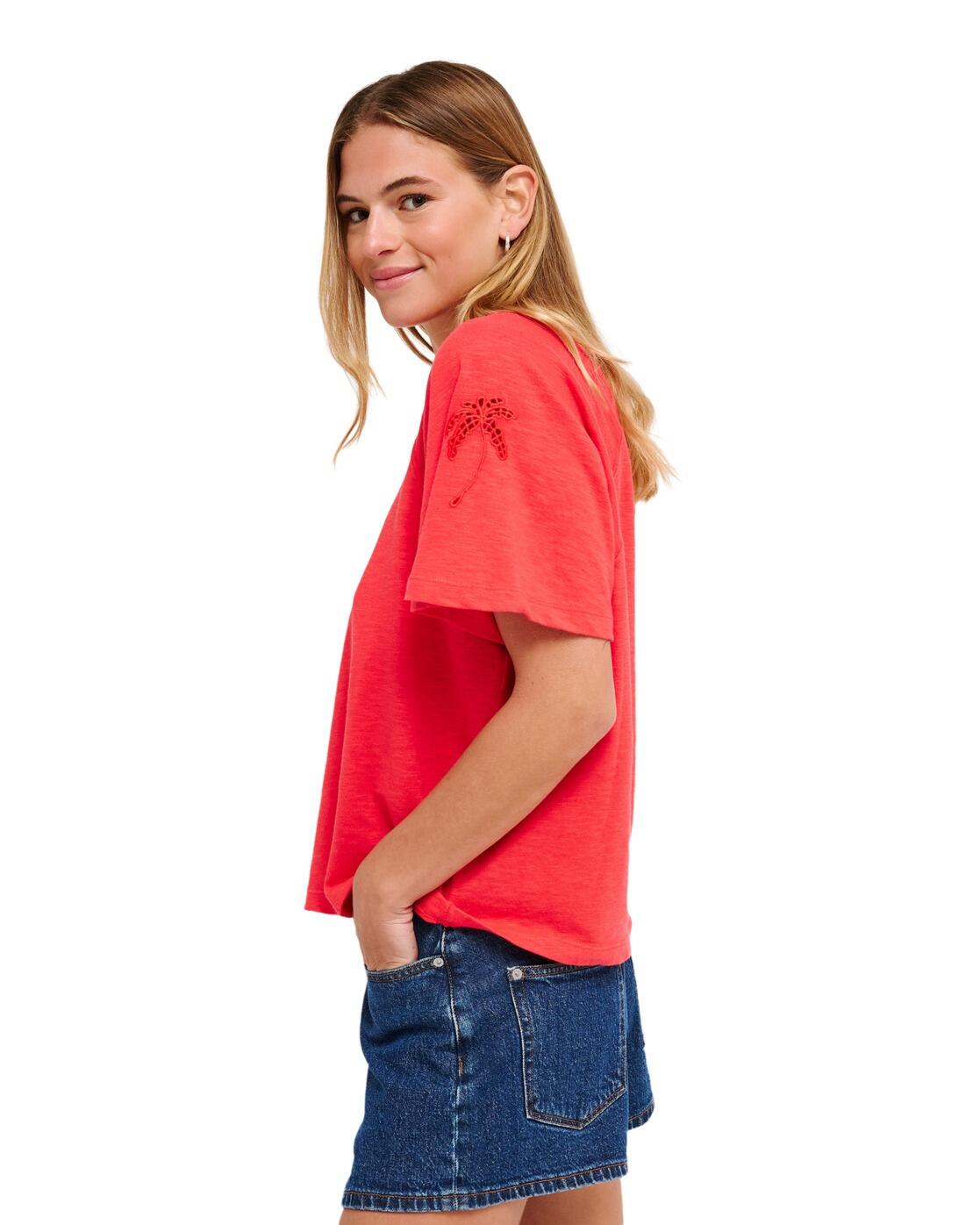T-shirt à manches courtes TIME FOR PALM TREE Rouge Femme 3/4