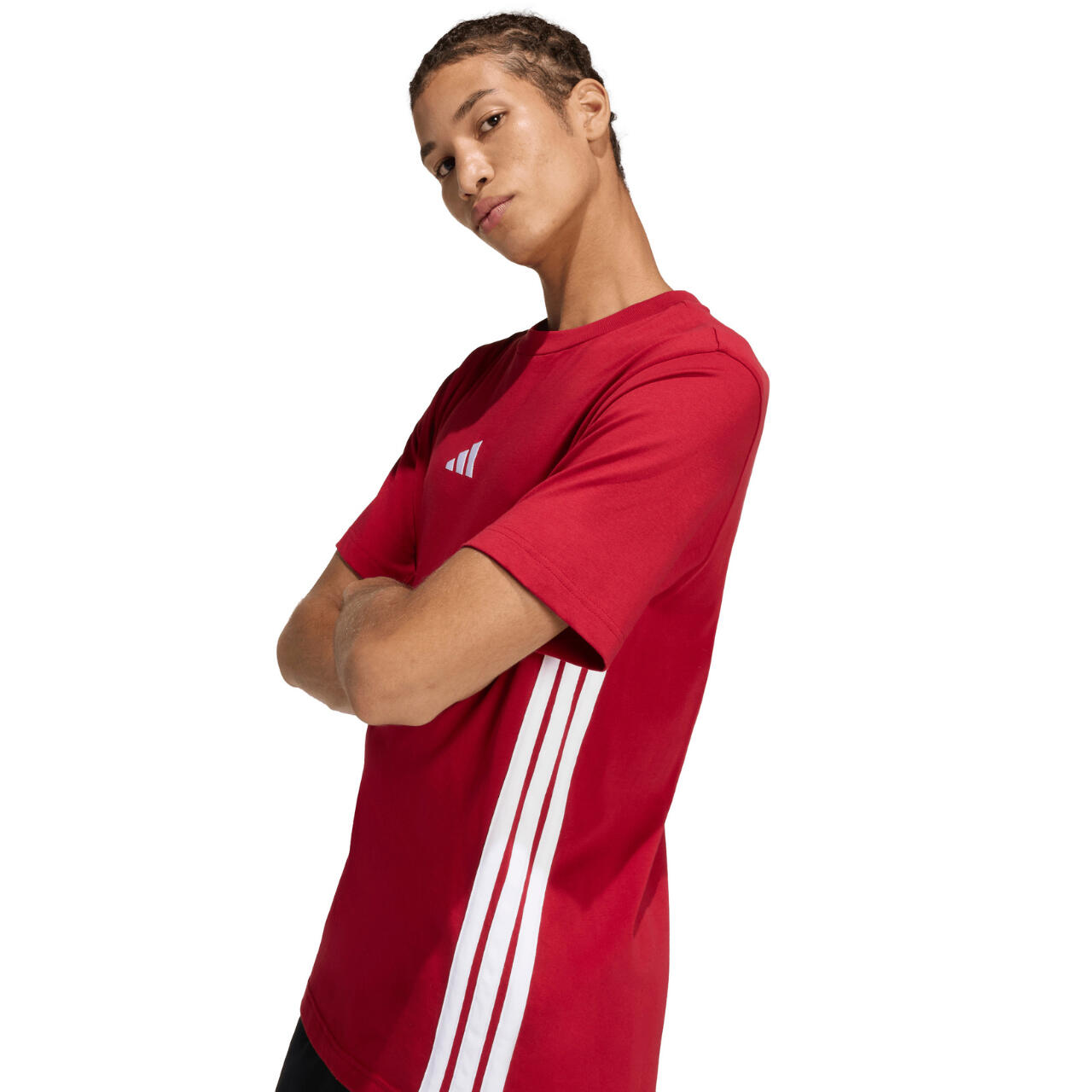 Adidas Essentials Three Stripes T‑shirt rood katoen korte mouw 3/5