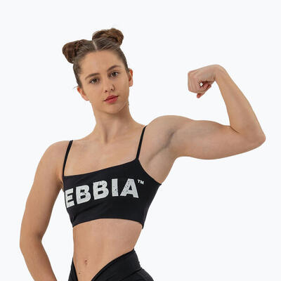 Dames top training nebbia bandeau bra back check zwart