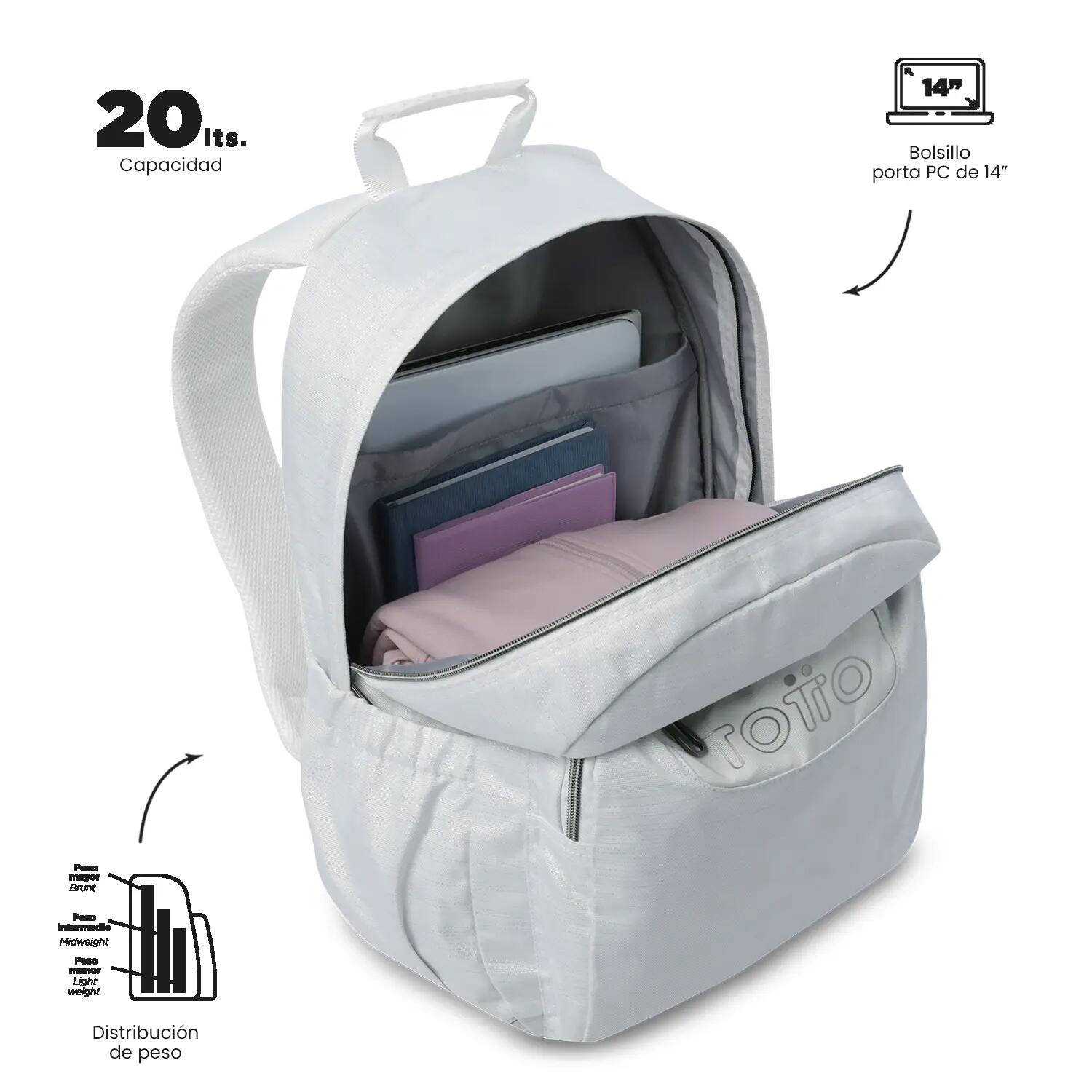 Totto Mochila escolar Acuarela Neo White Poliéster reciclado 34 x 44 x 14 cm 5/5