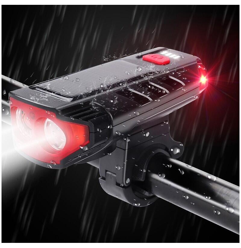Far Solar 2 LED-uri si claxon detasabil, 5 moduri luminare, 6 melodii