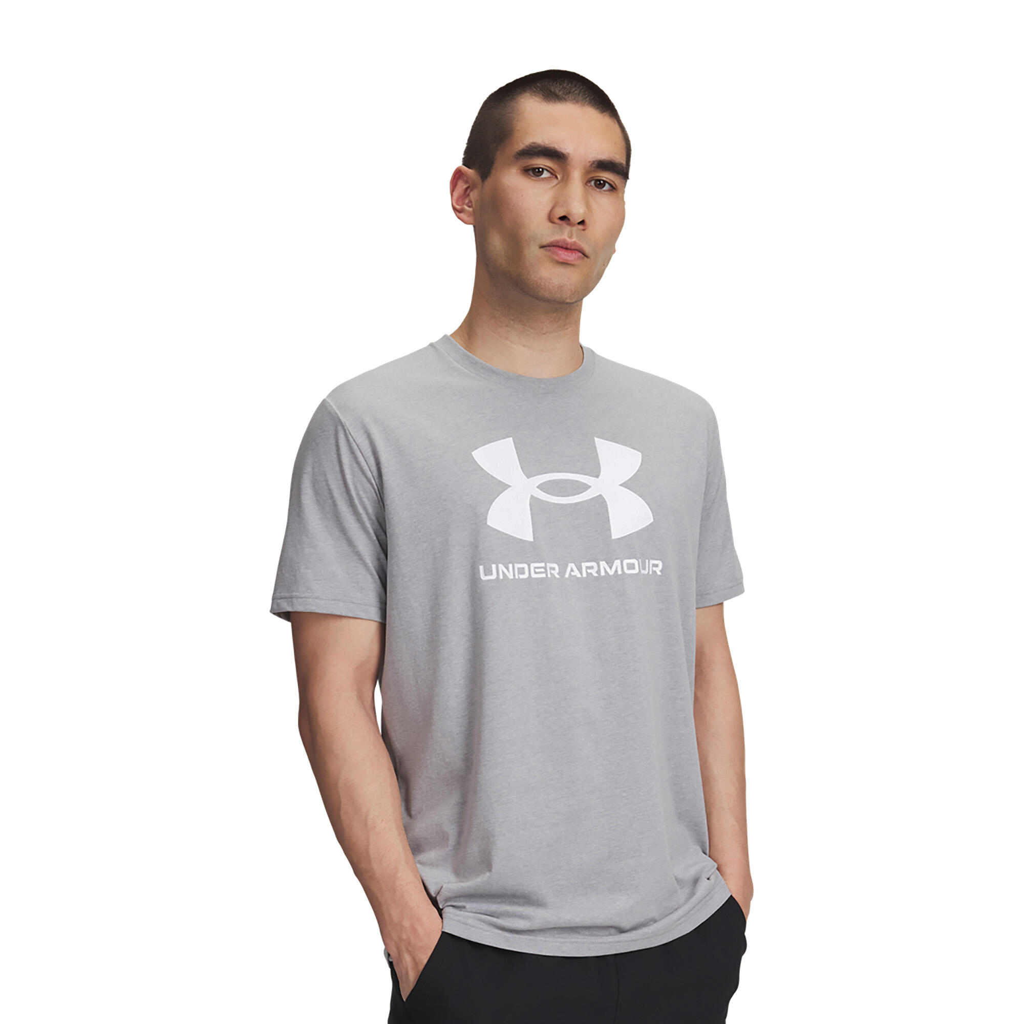 T-shirt homme Under Armour Sportstyle Logo Update steel light heather/blanc 2/2