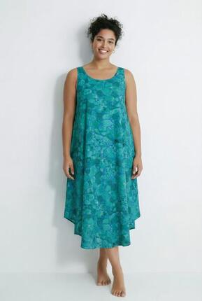 Damen Midikleid A-Linie Rundhalsausschnitt ärmellos